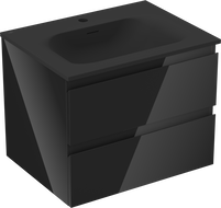 Mexen Orio bathroom cabinet 60 cm with Vela washbasin, 2 drawers, black gloss/black matte - 91A10-06047-2-BFF70-W23M71