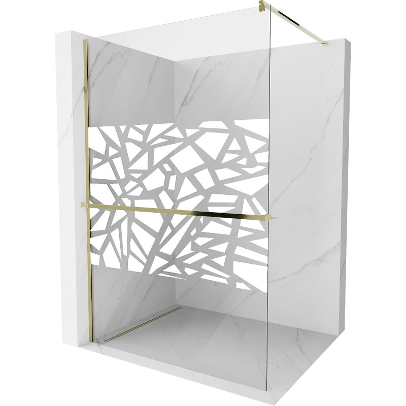 Mexen Kioto+ shower wall with shelf Walk-in 90 x 200 cm, white pattern, gold - 800-090-121-50-85