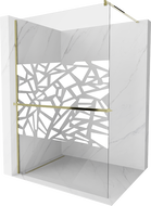 Mexen Kioto+ shower screen with a shelf and rail 90 x 200 cm, Transparent/White pattern 8 mm, Gold - 800-090-121-50-85