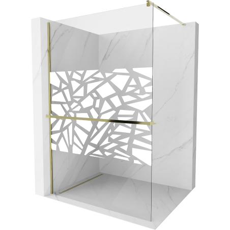 Mexen Kioto+ shower screen with a shelf and rail 100 x 200 cm, Transparent/White pattern 8 mm, Gold - 800-100-121-50-85