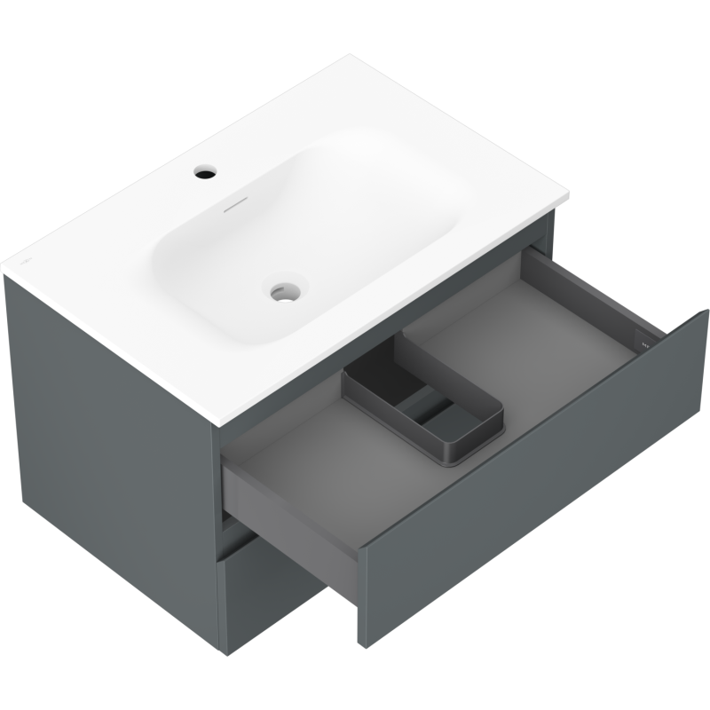 Mexen Orio Bathroom Cabinet 70 cm with Vela Sink, 2 Drawers, Matte Graphite/Matte White - 91A10-07047-2-BFF66-W23M01