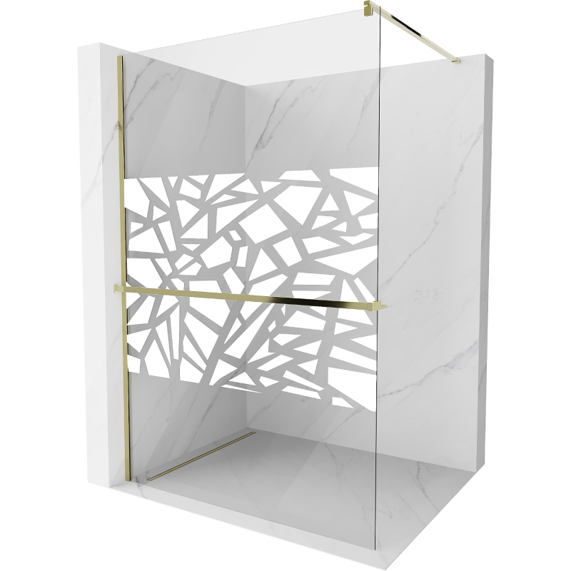 Mexen Kioto+ shower screen with a shelf and rail 110 x 200 cm, Transparent/White pattern 8 mm, Gold - 800-110-121-50-85