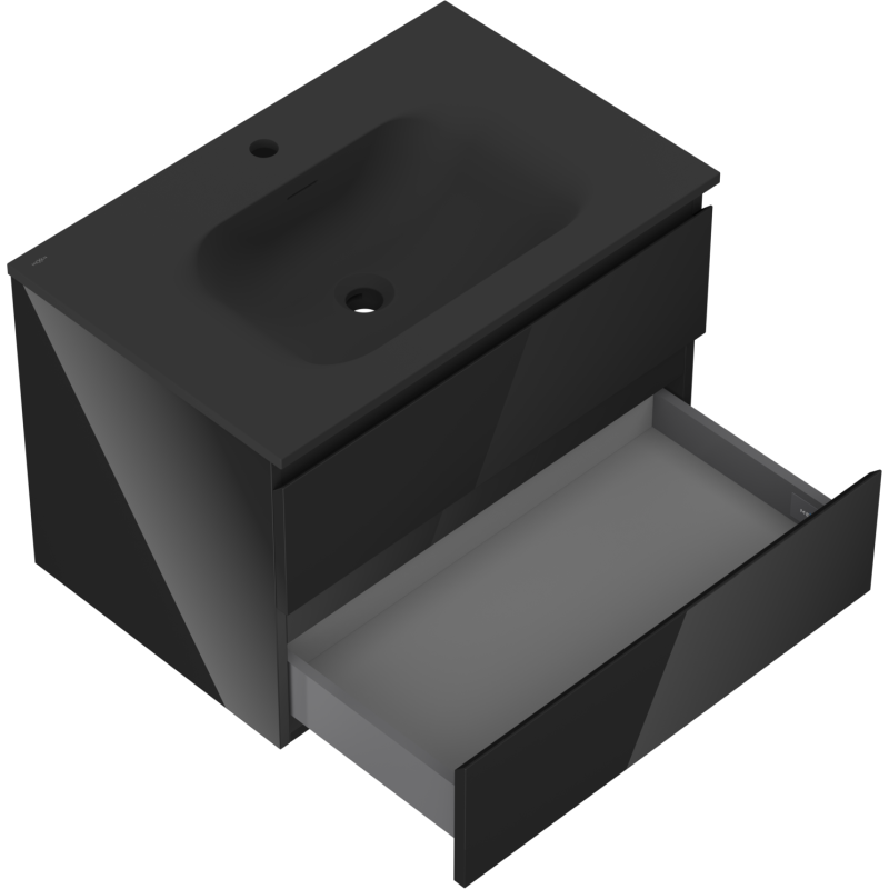 Mexen Orio Bathroom Cabinet 70 cm with Vela Sink, 2 Drawers, Black Gloss/Black Matte - 91A10-07047-2-BFF70-W23M71