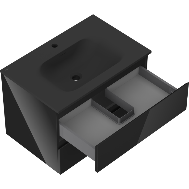 Mexen Orio Bathroom Cabinet 70 cm with Vela Sink, 2 Drawers, Black Gloss/Black Matte - 91A10-07047-2-BFF70-W23M71