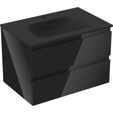 Mexen Orio bathroom cabinet 70 cm with Vela sink, 2 drawers, black gloss/black matte - 91A10-07047-2-BFF70-W23M71