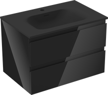 Mexen Orio bathroom cabinet 70 cm with Vela sink, 2 drawers, black gloss/black matte - 91A10-07047-2-BFF70-W23M71