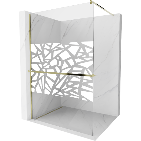 Mexen Kioto+ Walk-in Shower Wall with Shelf 130 x 200 cm, White Pattern, Gold - 800-130-121-50-85