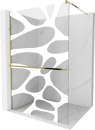 Mexen Kioto+ shower screen with a shelf and rail 80 x 200 cm, Transparent/White pattern 8 mm, Gold - 800-080-121-50-97