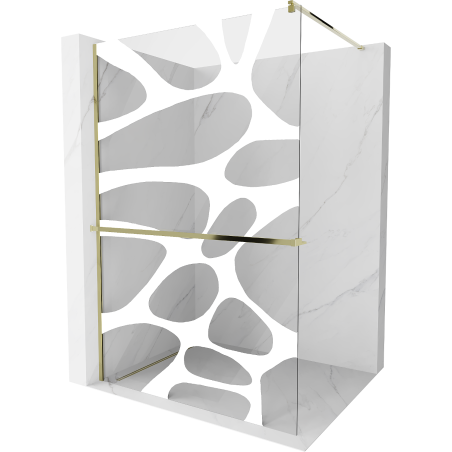 Mexen Kioto+ shower screen with a shelf and rail 90 x 200 cm, Transparent/White pattern 8 mm, Gold - 800-090-121-50-97