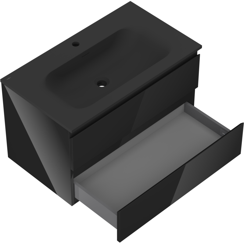 Mexen Orio 80 cm Bathroom Cabinet with Vela Washbasin, 2 Drawers, Black Gloss/Black Matte - 91A10-08047-2-BFF70-W23M71