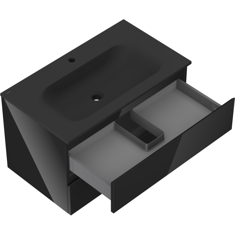 Mexen Orio 80 cm Bathroom Cabinet with Vela Washbasin, 2 Drawers, Black Gloss/Black Matte - 91A10-08047-2-BFF70-W23M71