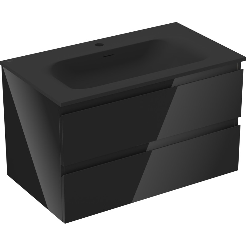 Mexen Orio bathroom cabinet 80 cm with sink Vela, 2 drawers, black gloss/black matte - 91A10-08047-2-BFF70-W23M71