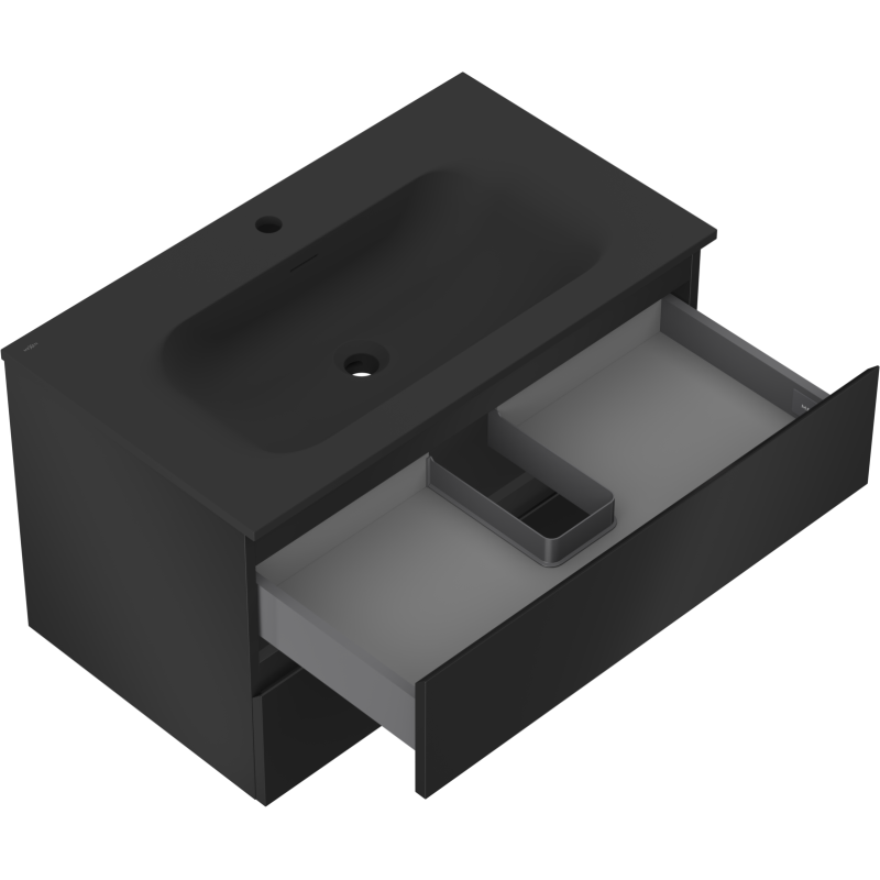 Mexen Orio bathroom cabinet 80 cm with Vela washbasin, 2 drawers, black matte - 91A10-08047-2-BFF71-W23M71