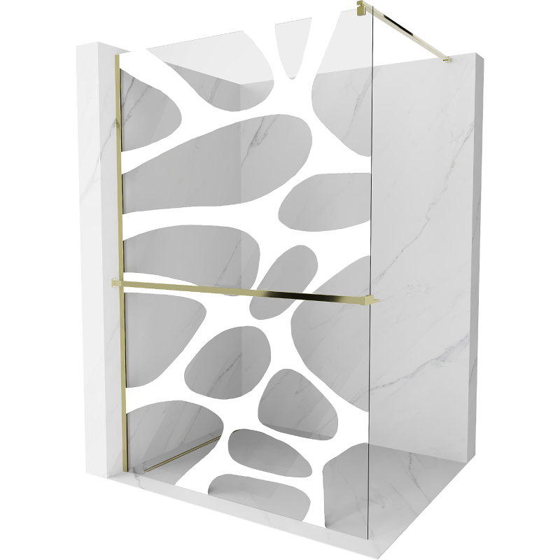 Mexen Kioto+ shower screen with a shelf and rail 140 x 200 cm, Transparent/White pattern 8 mm, Gold - 800-140-121-50-97