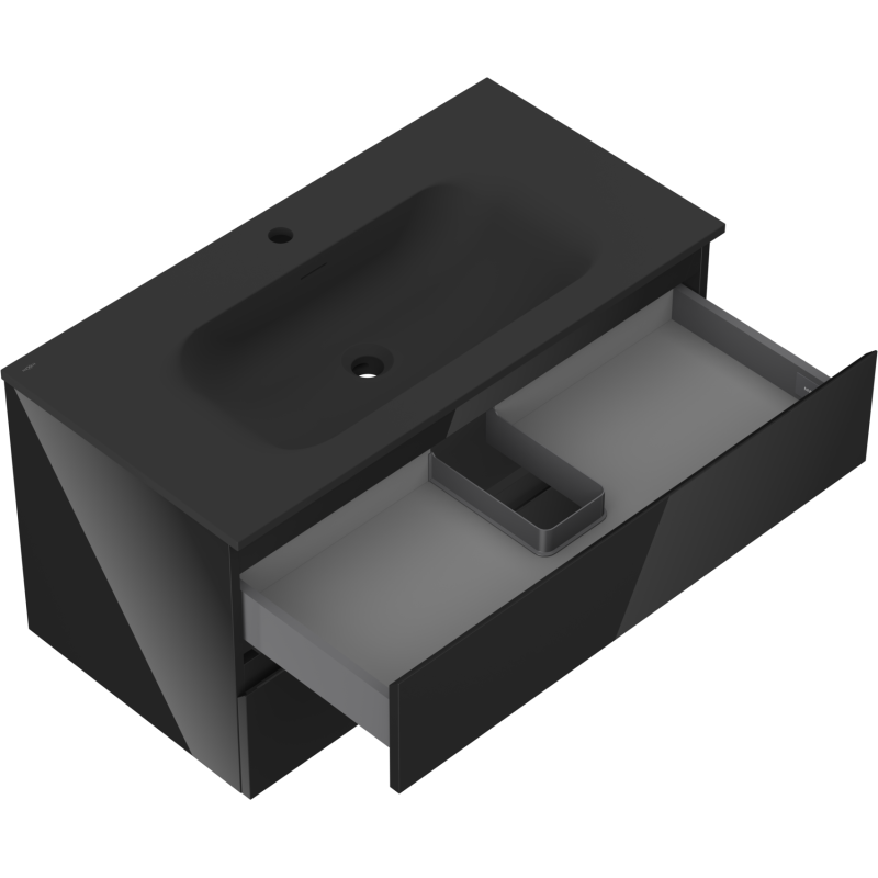 Mexen Orio bathroom cabinet 90 cm with Vela sink, 2 drawers, black gloss/black matte - 91A10-09047-2-BFF70-W23M71