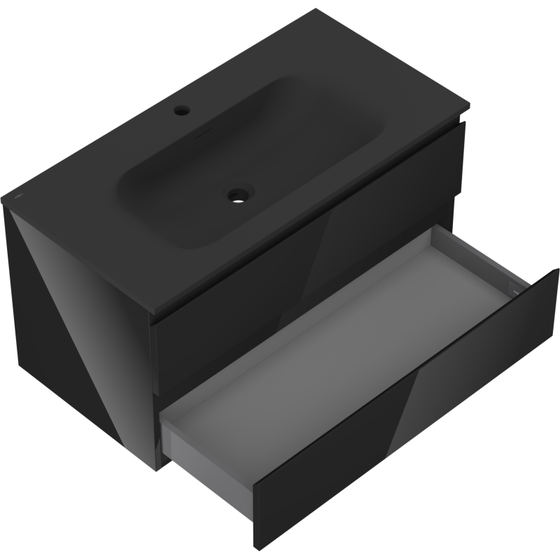 Mexen Orio bathroom cabinet 90 cm with Vela sink, 2 drawers, black gloss/black matte - 91A10-09047-2-BFF70-W23M71