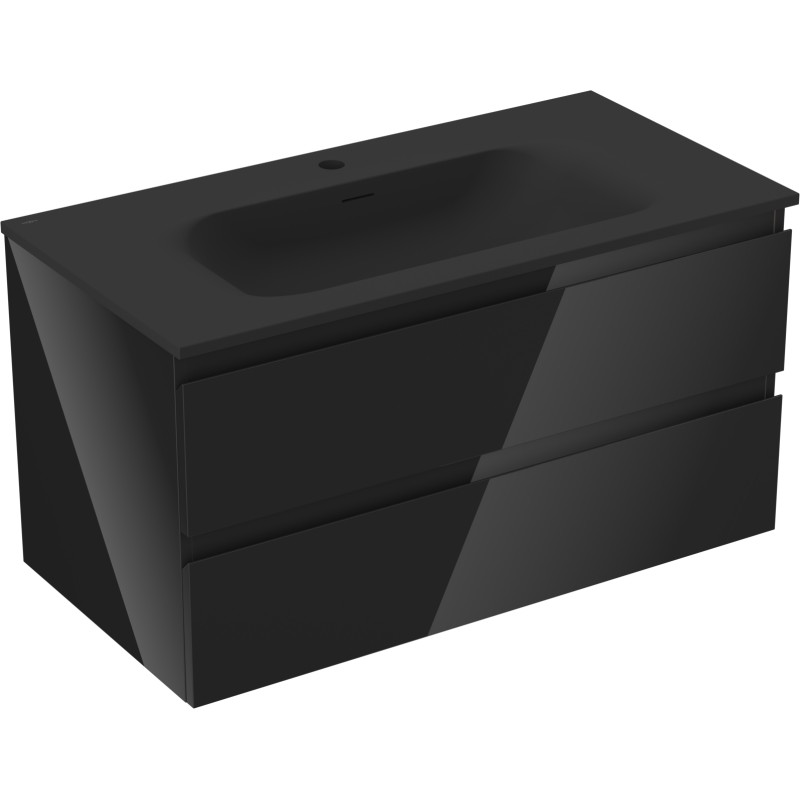 Mexen Orio 90 cm bathroom cabinet with Vela sink, 2 drawers, black gloss/black matte - 91A10-09047-2-BFF70-W23M71