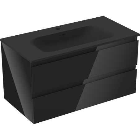 Mexen Orio 90 cm bathroom cabinet with Vela sink, 2 drawers, black gloss/black matte - 91A10-09047-2-BFF70-W23M71