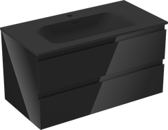 Mexen Orio 90 cm bathroom cabinet with Vela sink, 2 drawers, black gloss/black matte - 91A10-09047-2-BFF70-W23M71