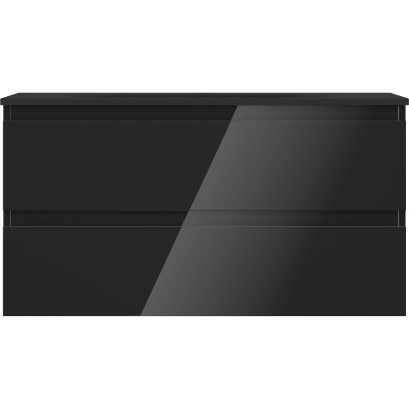 Mexen Orio 90 cm bathroom cabinet with Vela sink, 2 drawers, black gloss/black matte - 91A10-09047-2-BFF70-W23M71