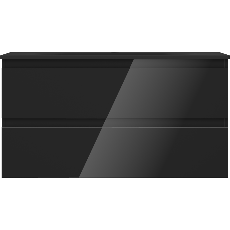 Mexen Orio bathroom cabinet 90 cm with Vela sink, 2 drawers, black gloss/black matte - 91A10-09047-2-BFF70-W23M71