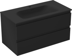 Mexen Orio bathroom cabinet 90 cm with Vela sink, 2 drawers, matte black - 91A10-09047-2-BFF71-W23M71