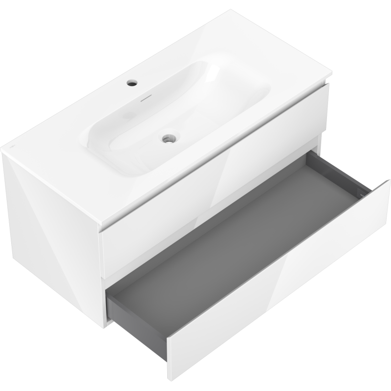 Mexen Orio Bathroom Cabinet 100 cm with Vela Sink, 2 Drawers, White Gloss - 91A10-10047-2-BFF00-W23M00