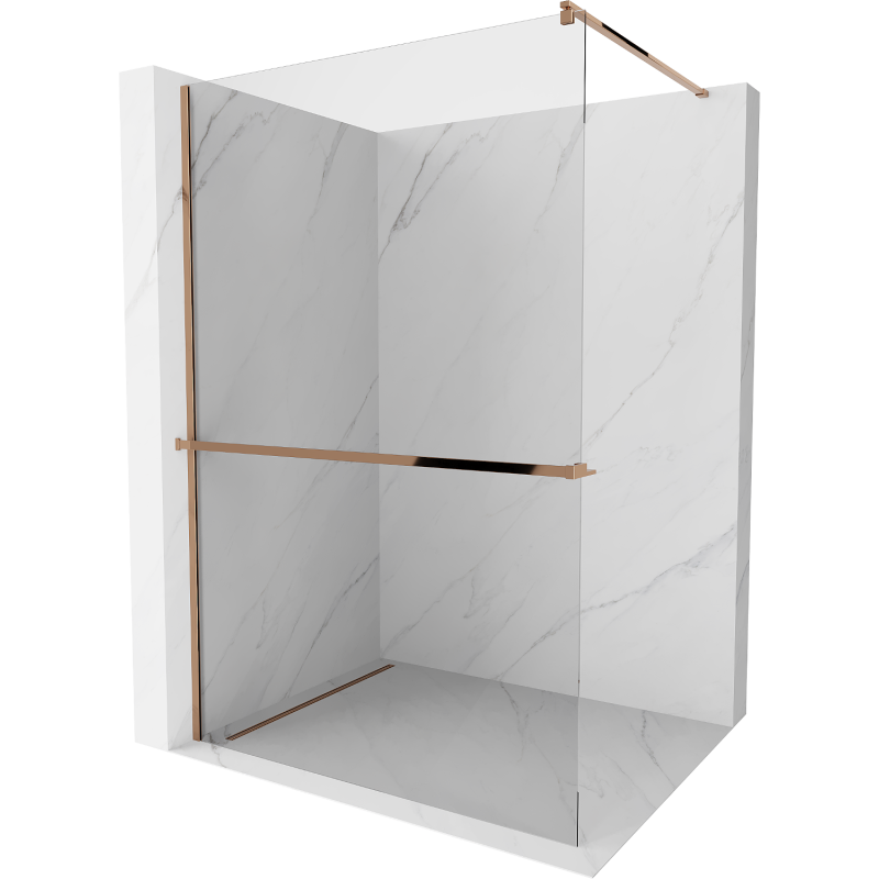 Mexen Kioto+ shower screen with a shelf and rail 130 x 200 cm, Transparent 8 mm, Rose gold - 800-130-121-60-00