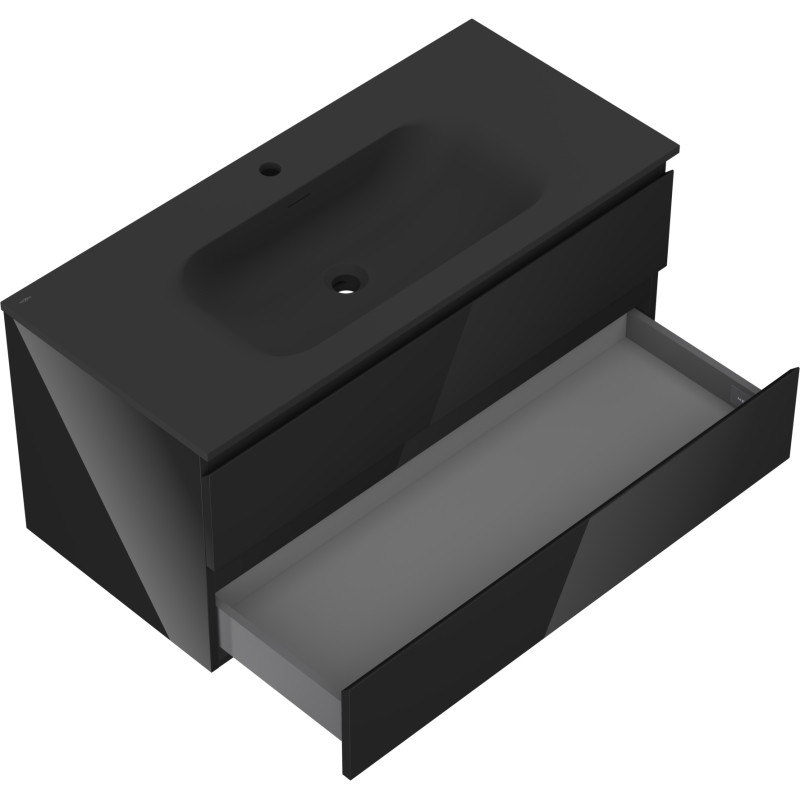 Mexen Orio 100 cm Bathroom Cabinet with Vela Sink, 2 Drawers, Black Gloss/Black Matte - 91A10-10047-2-BFF70-W23M71