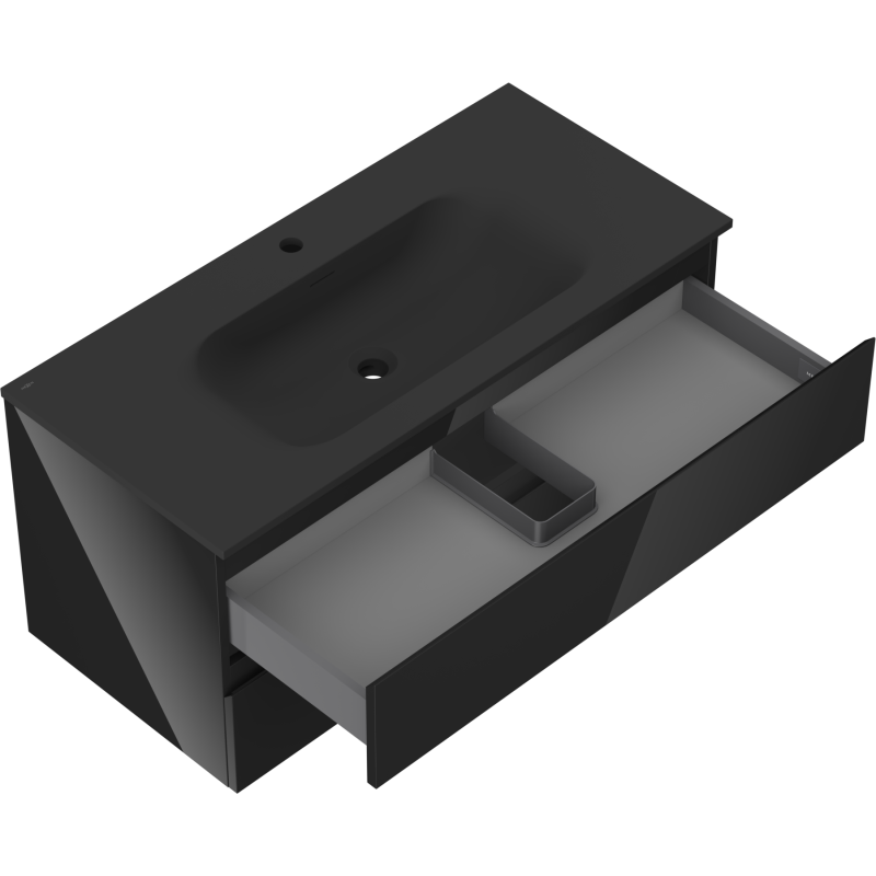 Mexen Orio bathroom cabinet 100 cm with Vela sink, 2 drawers, black gloss/matte black - 91A10-10047-2-BFF70-W23M71