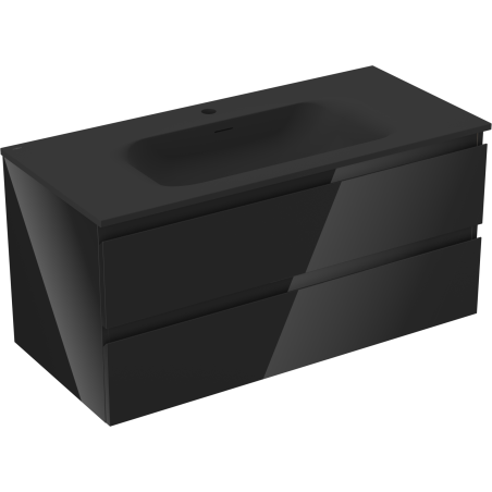 Mexen Orio bathroom cabinet 100 cm with Vela sink, 2 drawers, black gloss/black matte - 91A10-10047-2-BFF70-W23M71