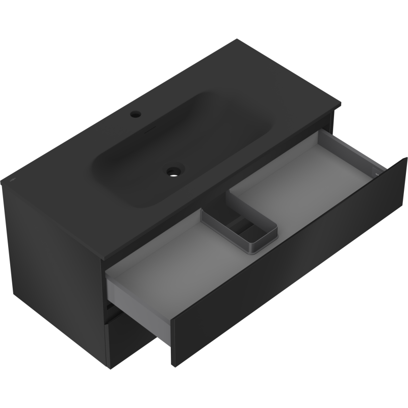 Mexen Orio bathroom cabinet 100 cm with Vela sink, 2 drawers, black matte - 91A10-10047-2-BFF71-W23M71