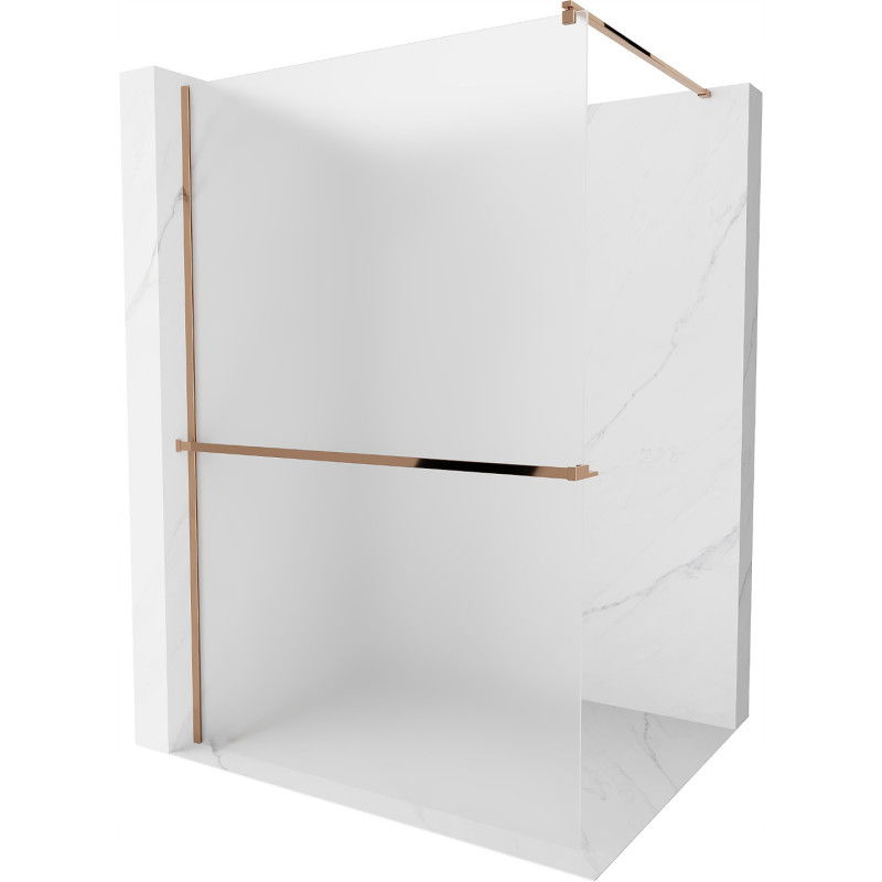 Mexen Kioto+ shower screen with a shelf and rail 90 x 200 cm, Frosted 8 mm, Rose gold - 800-090-121-60-30
