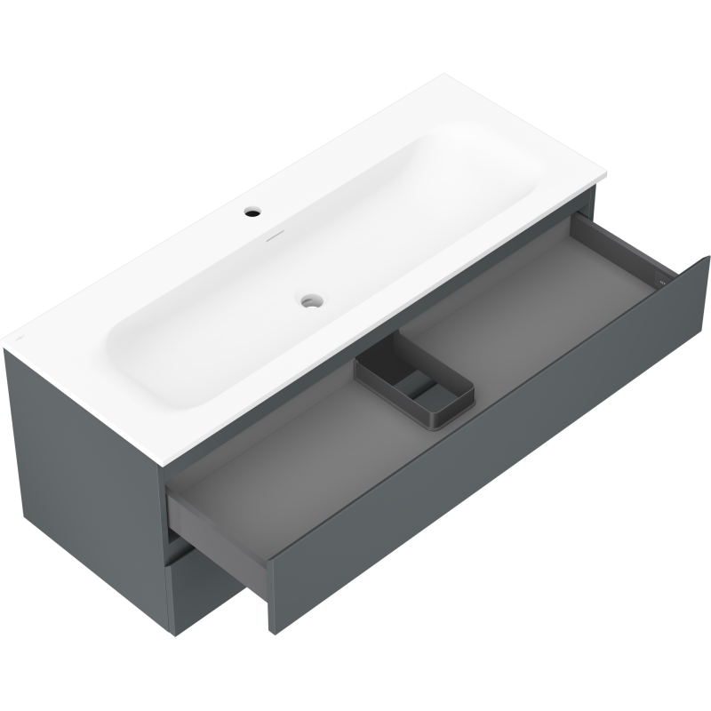 Mexen Orio bathroom cabinet 120 cm with Vela washbasin, 2 drawers, matt graphite/matt white - 91A10-12047-2-BFF66-W23M01