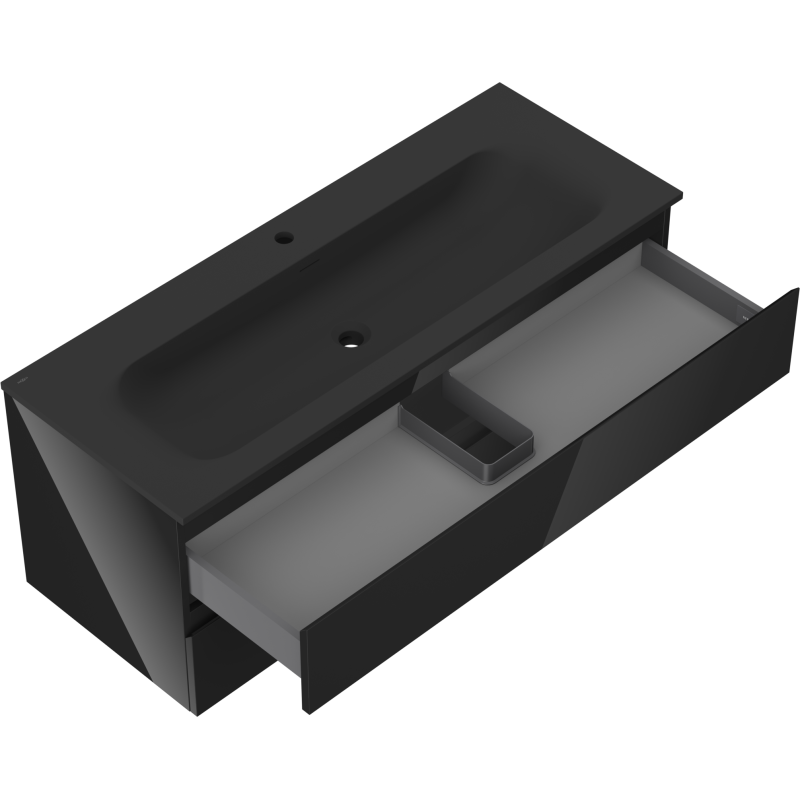 Mexen Orio 120 cm Bathroom Cabinet with Vela Sink, 2 Drawers, Black Gloss/Black Matte - 91A10-12047-2-BFF70-W23M71