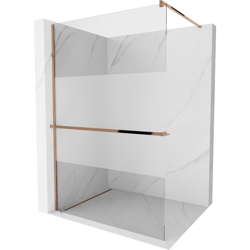 Mexen Kioto+ shower wall with shelf Walk-in 70 x 200 cm, transparent/frosted, rose gold - 800-070-121-60-35