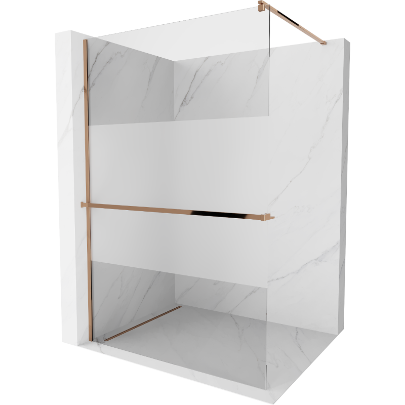 Mexen Kioto+ shower wall with Walk-in shelf 70 x 200 cm, transparent/frost, rose gold - 800-070-121-60-35