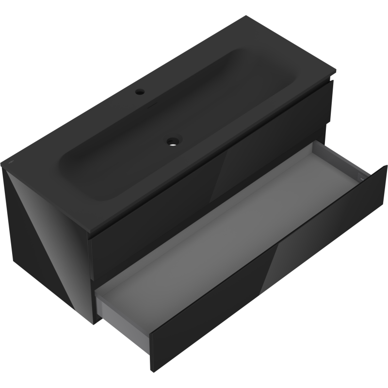 Mexen Orio 120 cm Bathroom Cabinet with Vela Sink, 2 Drawers, Black Gloss/Black Matte - 91A10-12047-2-BFF70-W23M71