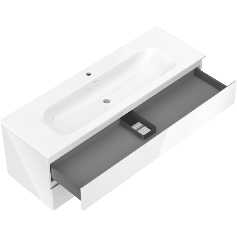 Mexen Orio bathroom cabinet 140 cm with Vela washbasin, 2 drawers, white gloss - 91A10-14047-2-BFF00-W23M00