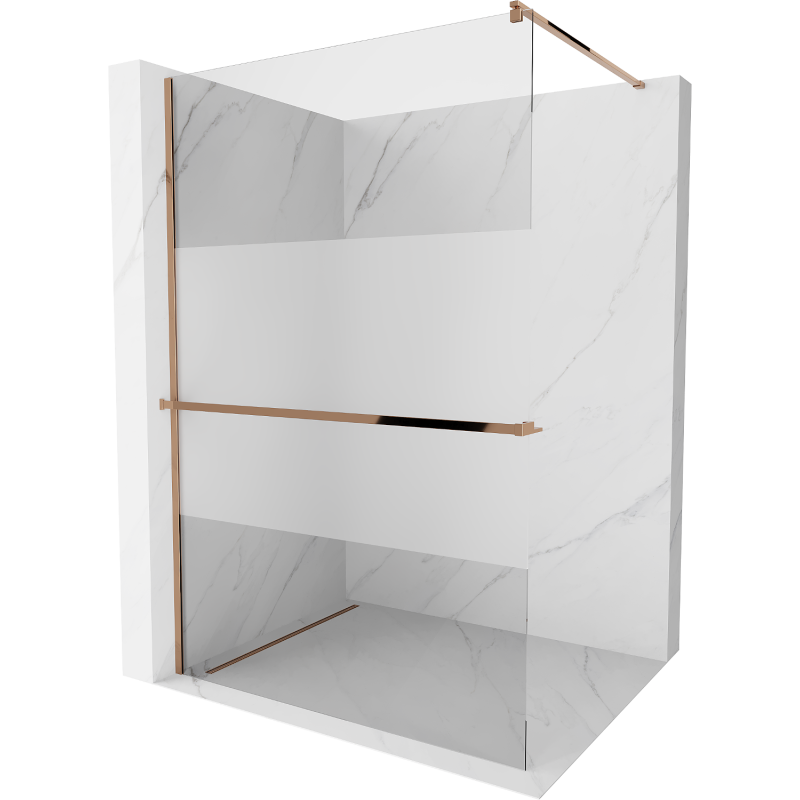 Mexen Kioto+ shower screen with a shelf and rail 100 x 200 cm, Transparent/Frosted 8 mm, Rose gold - 800-100-121-60-35
