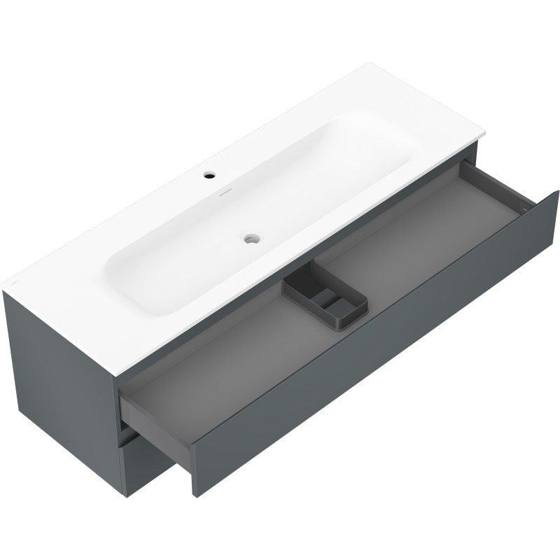 Mexen Orio 140 cm Bathroom Cabinet with Vela Sink, 2 Drawers, Matte Graphite/White Matte - 91A10-14047-2-BFF66-W23M01