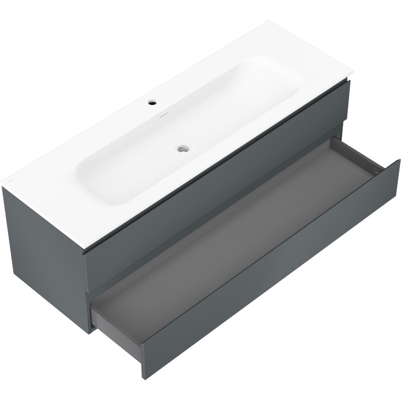 Mexen Orio 140 cm Bathroom Cabinet with Vela Sink, 2 Drawers, Matte Graphite/White Matte - 91A10-14047-2-BFF66-W23M01