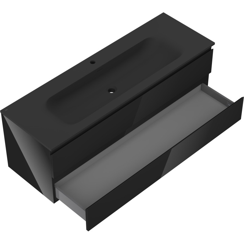 Mexen Orio 140 cm bathroom cabinet with sink Vela, 2 drawers, black gloss/black matte - 91A10-14047-2-BFF70-W23M71