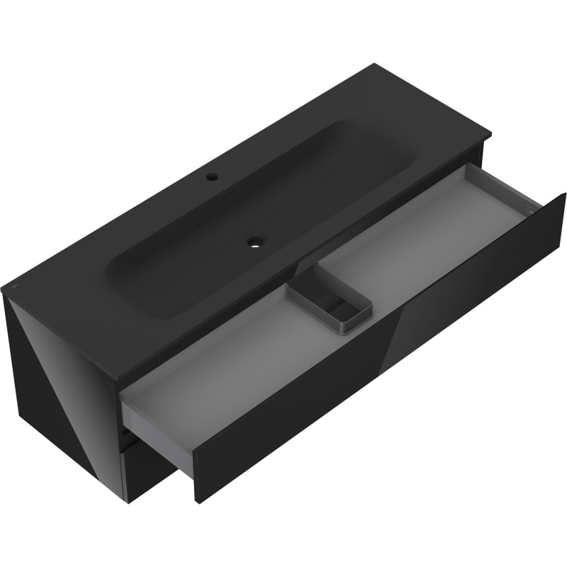 Mexen Orio 140 cm bathroom cabinet with sink Vela, 2 drawers, black gloss/black matte - 91A10-14047-2-BFF70-W23M71
