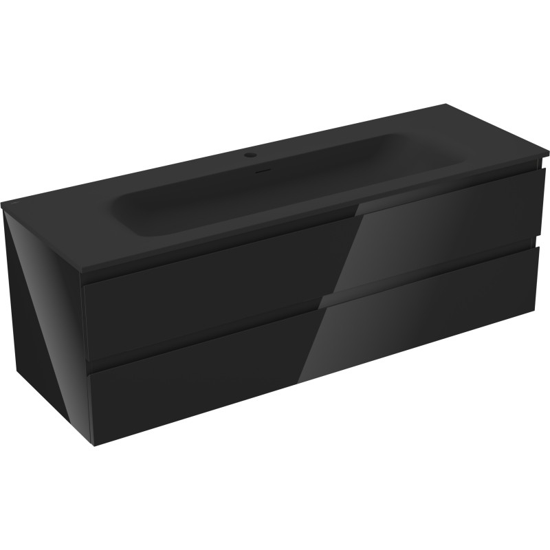 Mexen Orio 140 cm bathroom cabinet with sink Vela, 2 drawers, black gloss/black matte - 91A10-14047-2-BFF70-W23M71