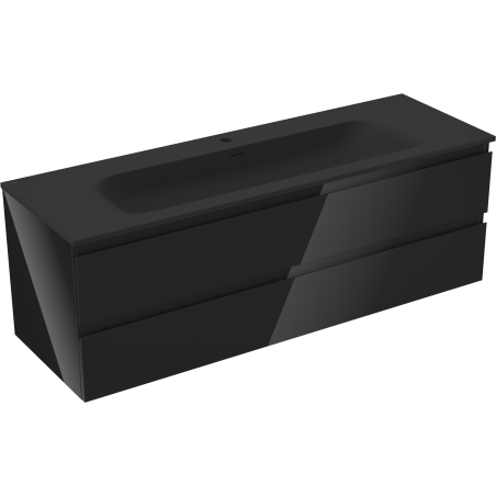 Mexen Orio bathroom cabinet 140 cm with Vela washbasin, 2 drawers, black gloss/black matte - 91A10-14047-2-BFF70-W23M71