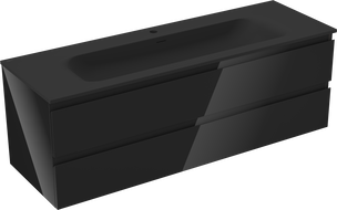Mexen Orio bathroom cabinet 140 cm with Vela washbasin, 2 drawers, black gloss/black matte - 91A10-14047-2-BFF70-W23M71