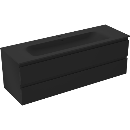 Mexen Orio bathroom cabinet 140 cm with Vela sink, 2 drawers, matte black - 91A10-14047-2-BFF71-W23M71