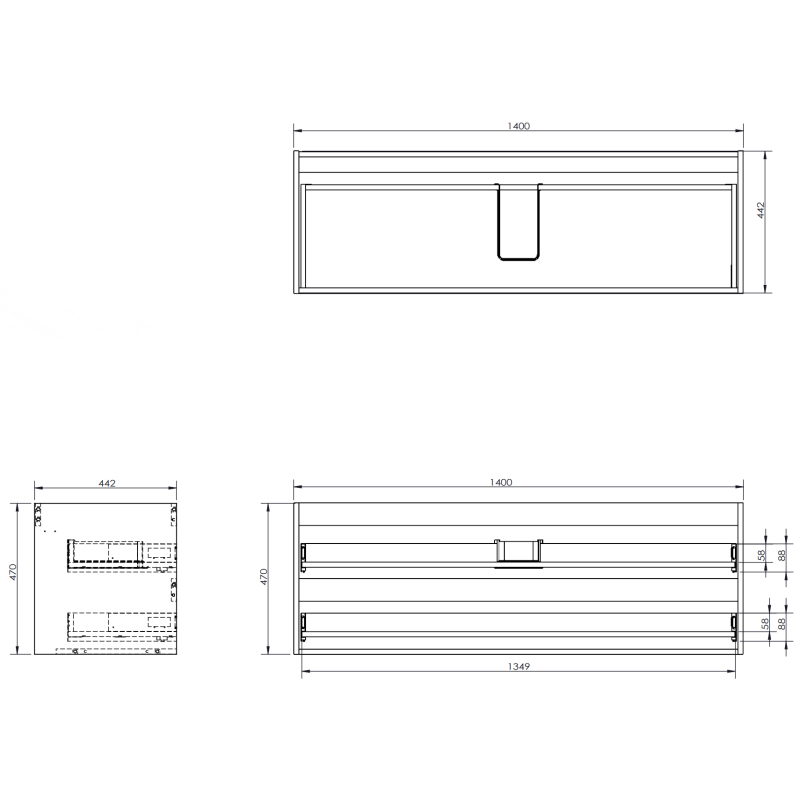Mexen Orio bathroom cabinet 140 cm with Vela sink, 2 drawers, black matte - 91A10-14047-2-BFF71-W23M71