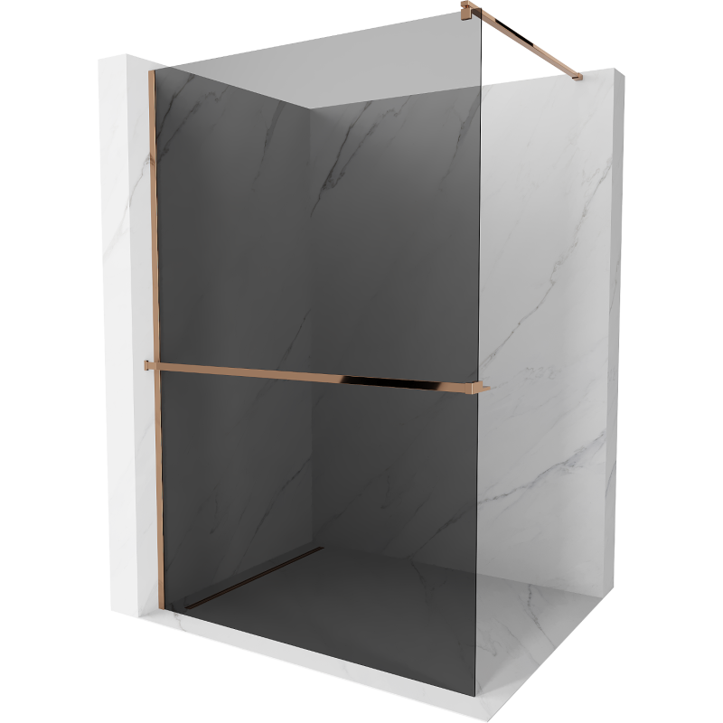 Mexen Kioto+ shower screen with a shelf and rail 120 x 200 cm, Graphite 8 mm, Rose gold - 800-120-121-60-40